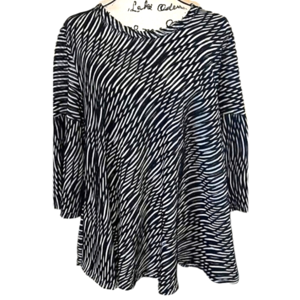 IC By Connie 1X Black White Dress Geometric Print Over Size Semi Sheer B…
